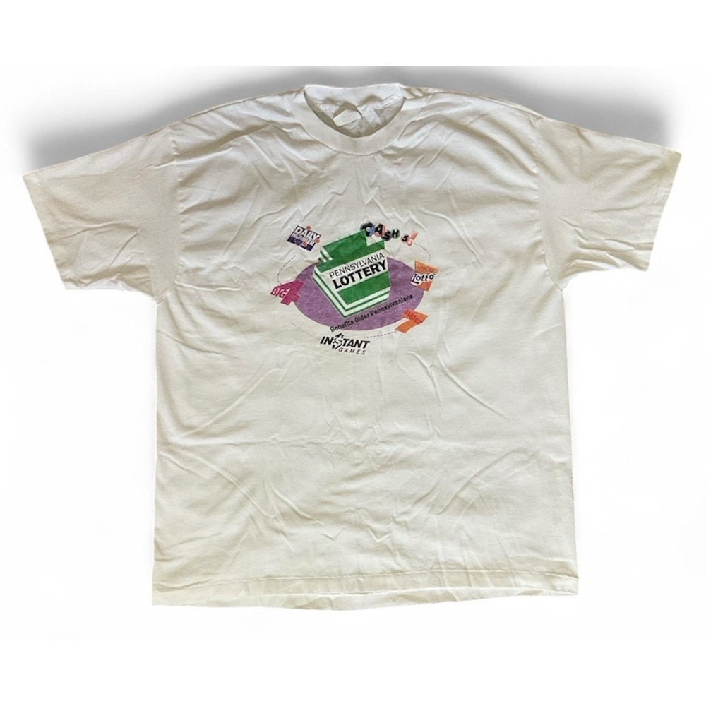 Vtg 90's Pennsylvania PA Lottery T Shirt Adult XL Single Stitch White
